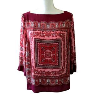 Adrianna Papell Women's Pink 3/4 Sleeve Zip Back Shirt Size Medium